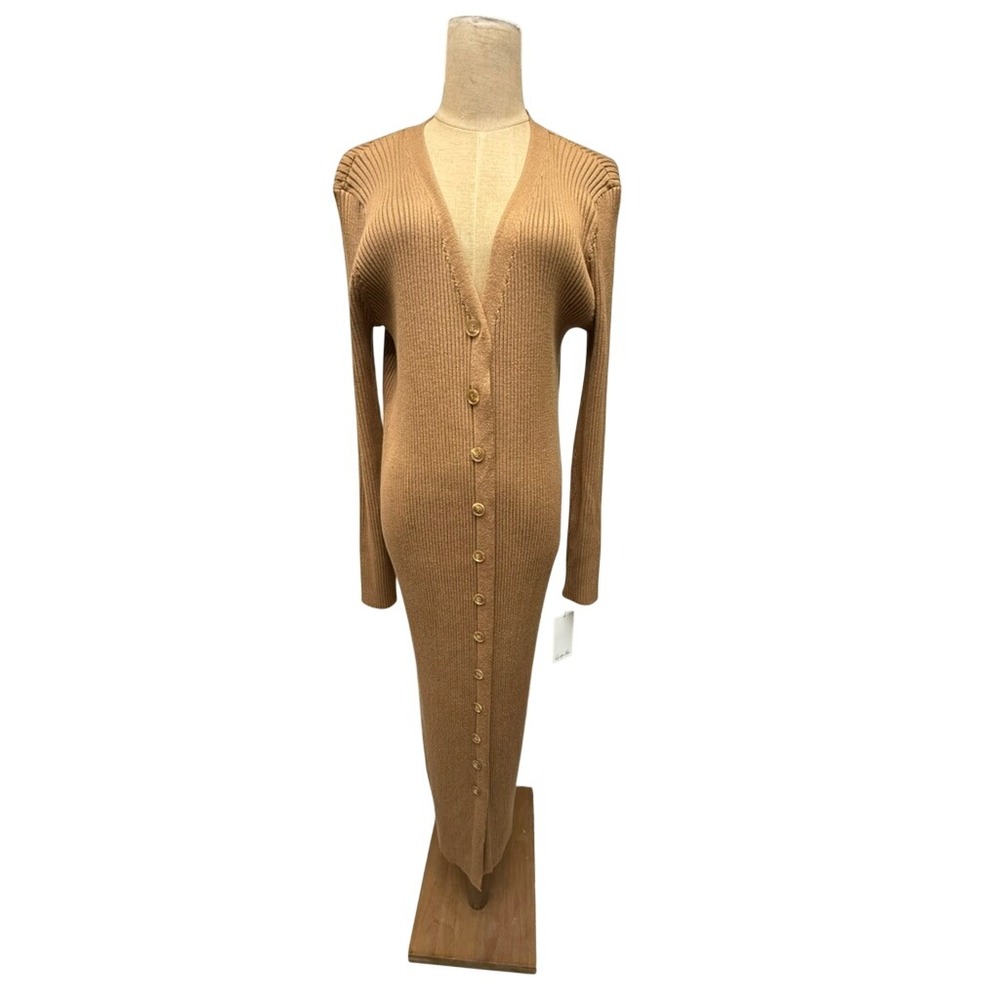 NWT!! "Harper Rose" Womens Camel Brown‎ Ribbed Knit Button Front Maxi Dress XL